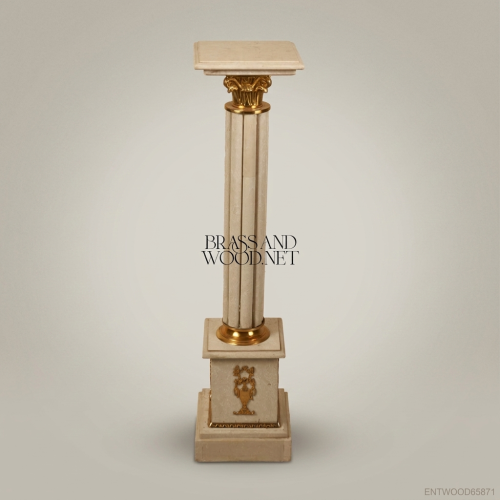 Neoclassical Marble Pedestal Column with Gilt Brass Corinthian Capital
