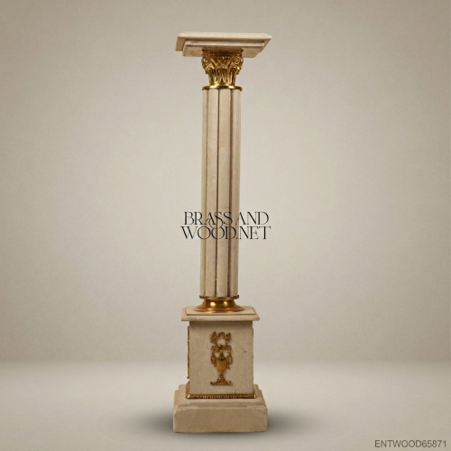 Neoclassical Marble Pedestal Column with Gilt Brass Corinthian Capital