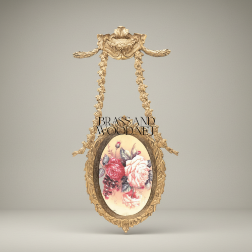 Neoclassical Oval Hanging Plate with Laurel Swag Frame & Floral Medallion