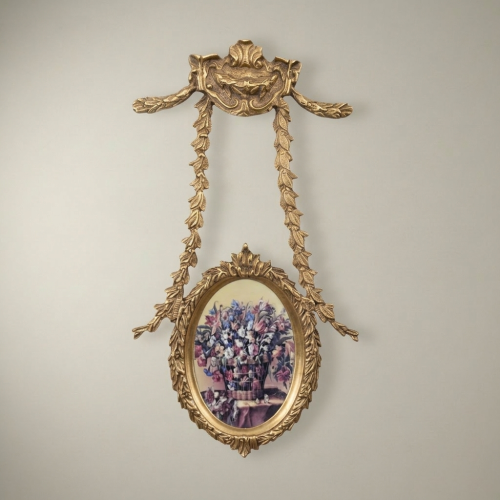 Neoclassical Oval Hanging Wall Frame with Laurel Swag & Bird Crest