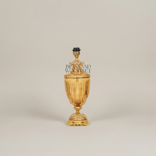 Neoclassical Ribbed Glass Urn Table Lamp with Ornate Brass Base