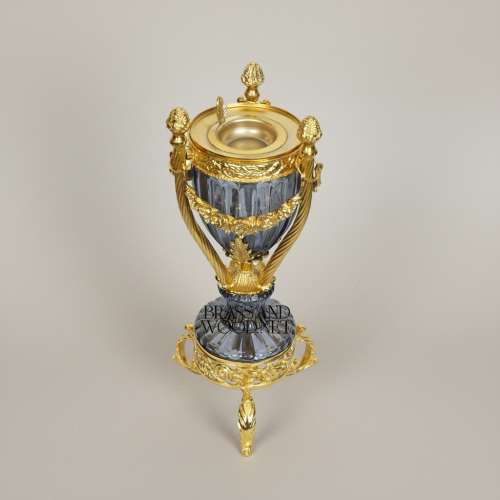 Neoclassical Urn Incense Burner — Fluted Crystal & Gilt Brass with Garland Mounts