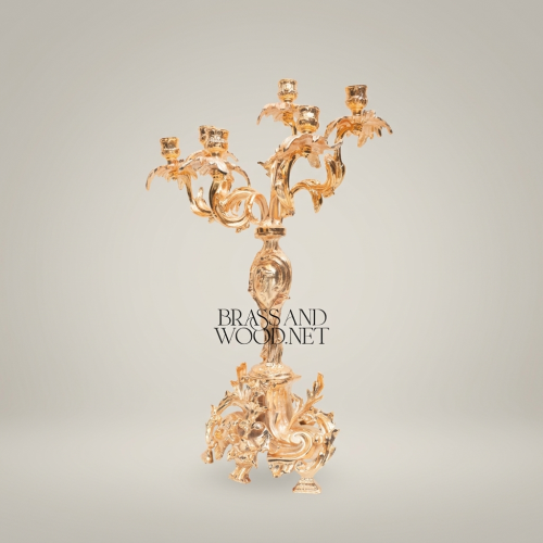 Rococo 5-Arm Brass Candelabra with Acanthus Scroll Base