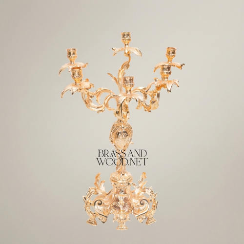 Rococo 5-Arm Brass Candelabra with Acanthus Scroll Base