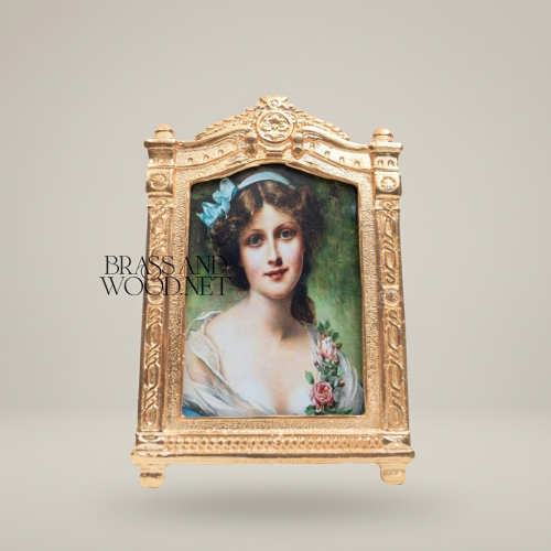 Rococo Arched Portrait Photo Frame with Easel Stand & Floral Crown Cartouche