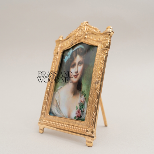 Rococo Arched Portrait Photo Frame with Easel Stand & Floral Crown Cartouche