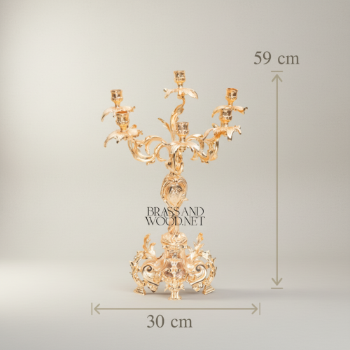 Rococo Brass 3-Piece Candelabra & Centerpiece Bowl Set - Acanthus Scroll Foliage