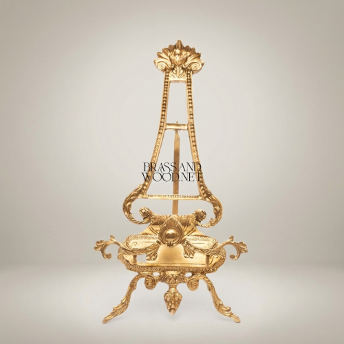 Rococo Brass Art Easel Stand with Acanthus Crown & Scroll Base