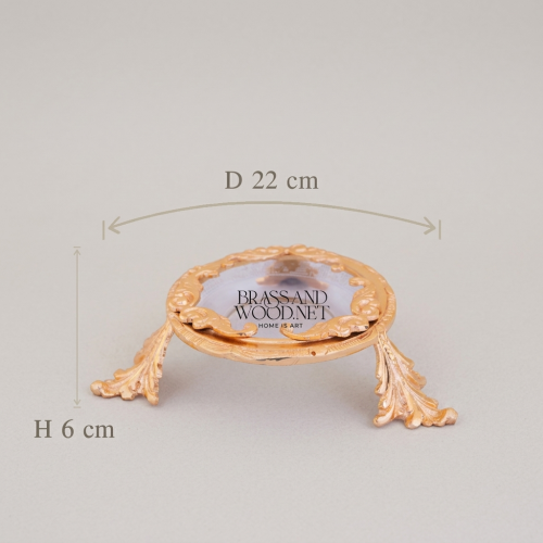 Rococo Brass Ashtray Ornate Acanthus Frame Glass Insert Leaf Feet Classical European Gold Front | Brass & Wood