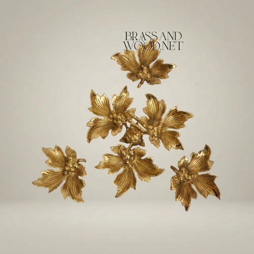 Rococo Brass Ashtray with Triple Floral Leaf Basin & Scroll Ring Handle