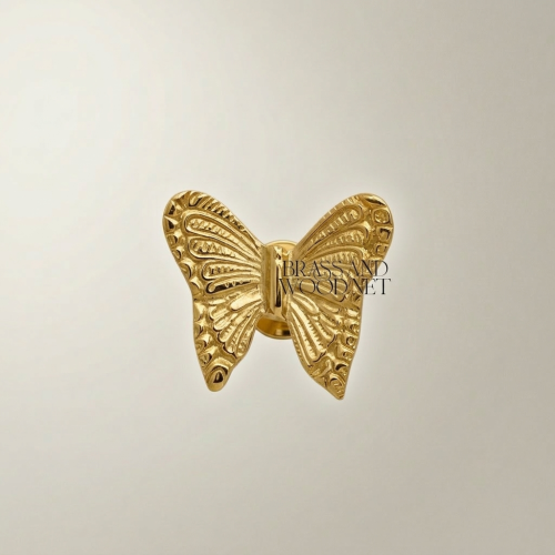 Rococo Brass Butterfly Wall Hook - Engraved Wing Detail