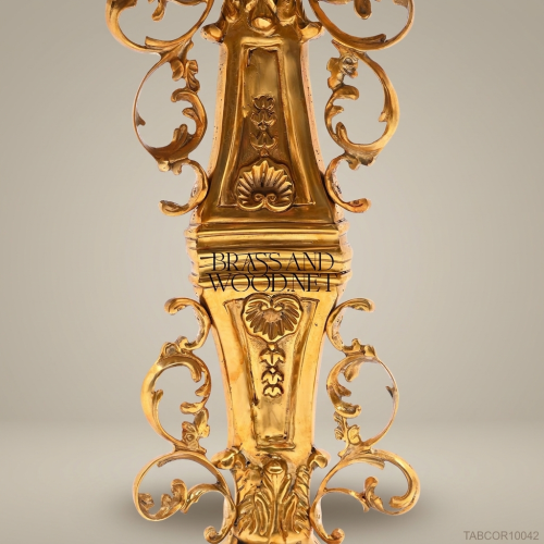 Rococo Brass Ormolu Corner Table Black Marble Top Gold Acanthus Pedestal Brass & Wood Front View | Brass & Wood