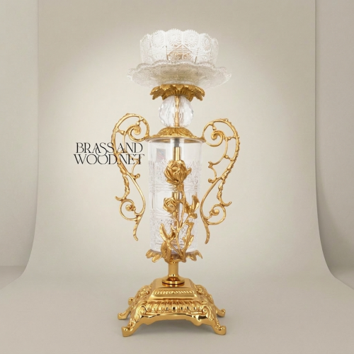 Rococo Brass & Crystal 3-Piece Clock Garniture Set with Rose Scroll Filigree