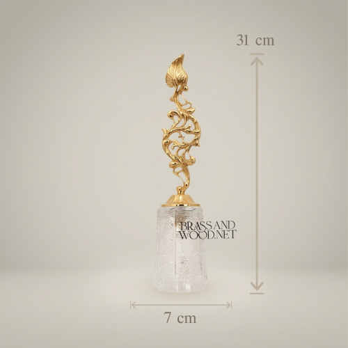 Rococo Brass & Crystal Ashtray with Sculptural Acanthus Finial