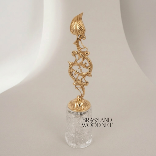 Rococo Brass & Crystal Ashtray with Sculptural Acanthus Finial