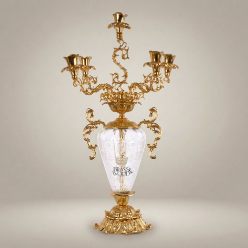 Rococo Brass & Crystal Candelabra Clock Garniture Set – Scrolling Acanthus 3-Piece