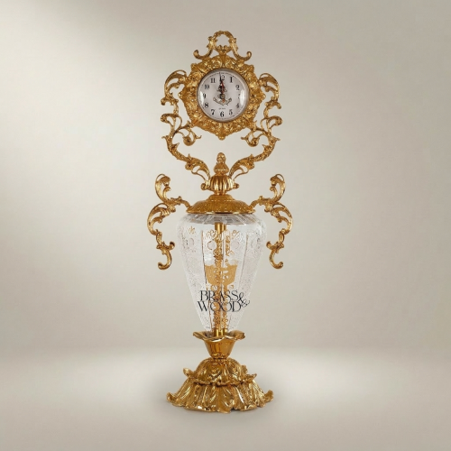 Rococo Brass & Crystal Candelabra Clock Garniture Set – Scrolling Acanthus 3-Piece