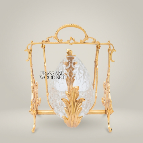 Rococo Brass & Crystal Decorative Bowl on Ornate Swing Stand