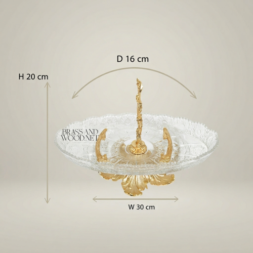 Rococo Brass & Crystal Glass Decorative Tray Stand with Vine-Entwined Handle