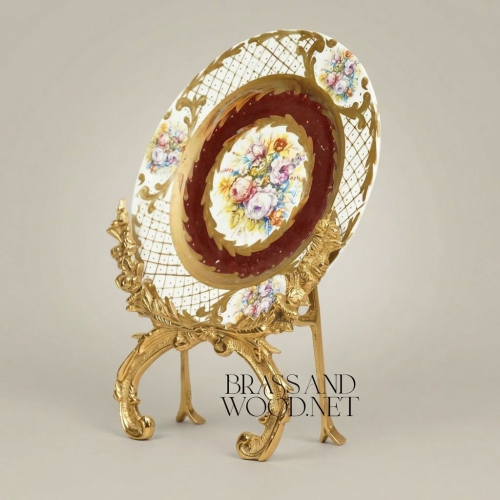 Rococo Brass Decorative Plate Stand - Acanthus Scroll Easel
