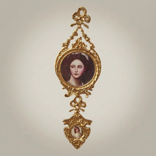 Rococo Brass Double Portrait Medallion Wall Frame with Ribbon Crest