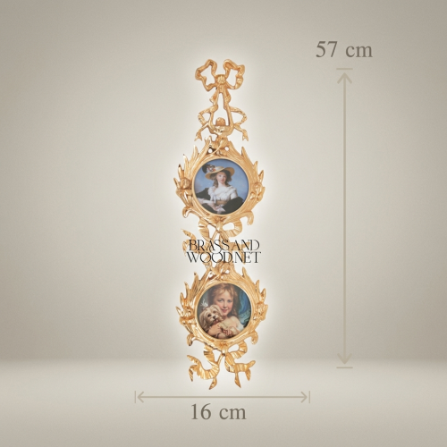 Rococo Handcrafted Brass Dual Portrait Wall Frame with Ribbon Bow and Acanthus Leaf Cascade Gold Front | Brass & Wood