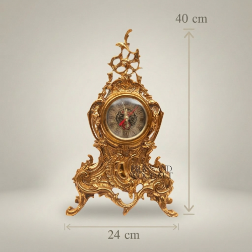 Rococo Brass Mantel Clock & 7-Arm Candelabra Set – Heavily Ornate Scrollwork Trio