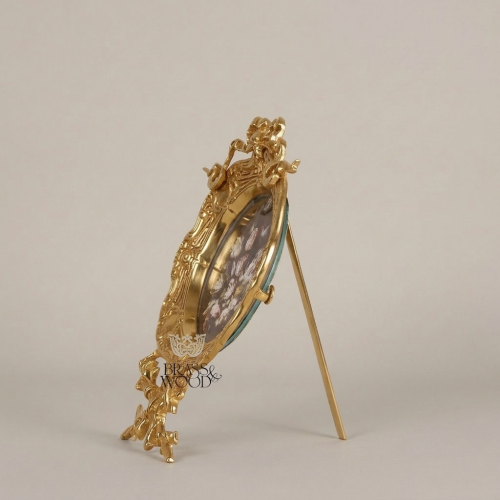 Rococo Brass Oval Decorative Stand Plate - Ribbon & Rocaille Floral Frame