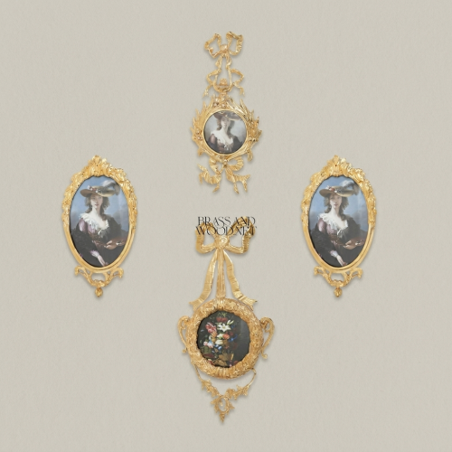 Rococo Brass Oval Wall Picture Frame with Ribbon Bow Acanthus Surround Brass and Wood Gold Front | Brass & Wood