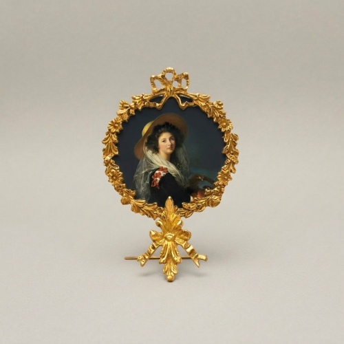 Rococo Brass Oval Portrait Frame Acanthus Wreath Ribbon Crown Easel Stand Brass and Wood Gold Front | Brass & Wood