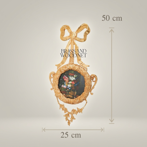 Rococo Brass Oval Wall Frame with Bow & Acanthus Cartouche