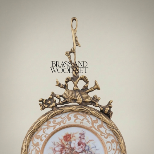 Rococo Brass & Porcelain Decorative Hanging Plate – Floral Bouquet Medallion with Ornate Frame