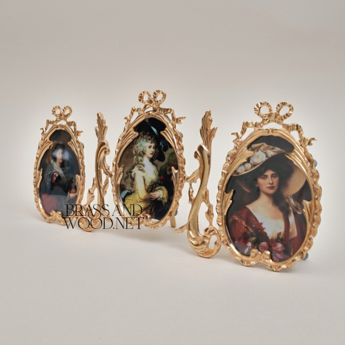 Rococo Brass Triple Oval Photo Frame Set - Ribbon & Acanthus Scroll