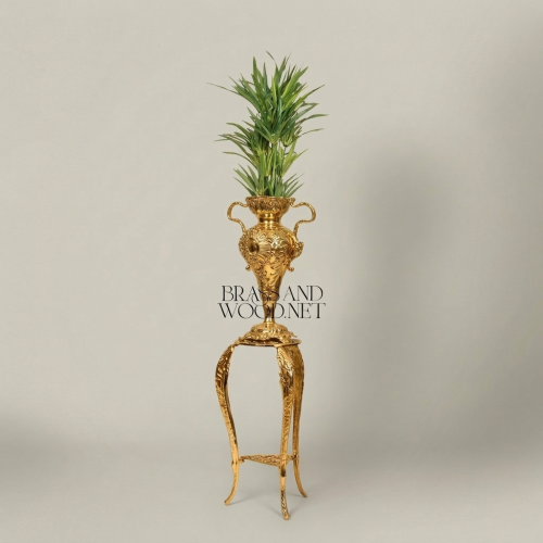 Rococo Brass Urn Vase on Cabriole Stand - Heavily Carved Acanthus Relief