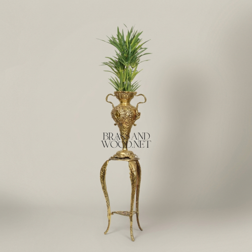 Rococo Brass Urn Vase on Cabriole Stand - Heavily Carved Acanthus Relief
