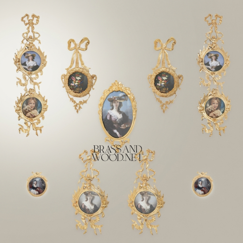 Rococo Brass Vertical Wall Frame - Dual Oval Portrait with Bow & Acanthus Cascade