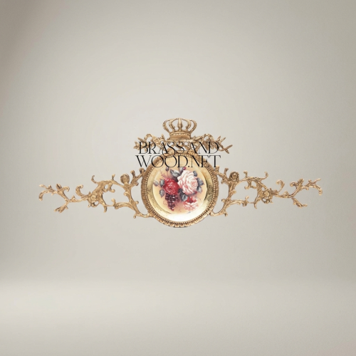 Rococo Brass Wall Cartouche Hand-Painted Floral Medallion Crown Crest Brass and Wood Gold Front | Brass & Wood