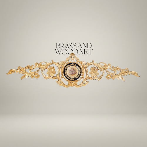 Rococo Brass Wall Cartouche with Sèvres-Style Porcelain Medallion and Acanthus Scrollwork