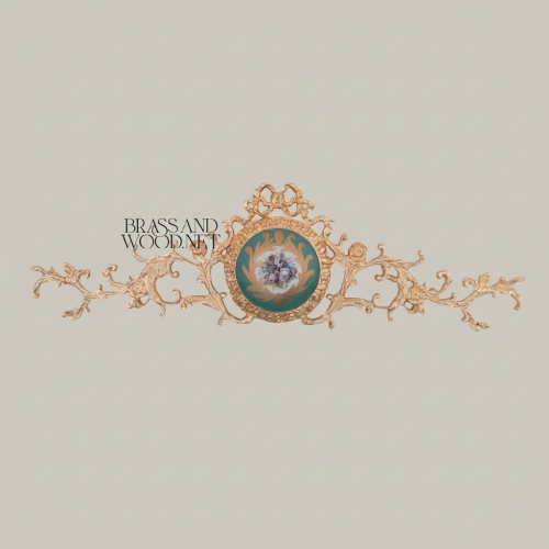 Rococo Brass Wall Cartouche with Turquoise Floral Ceramic Medallion and Acanthus Scrollwork Gold Front | Brass & Wood