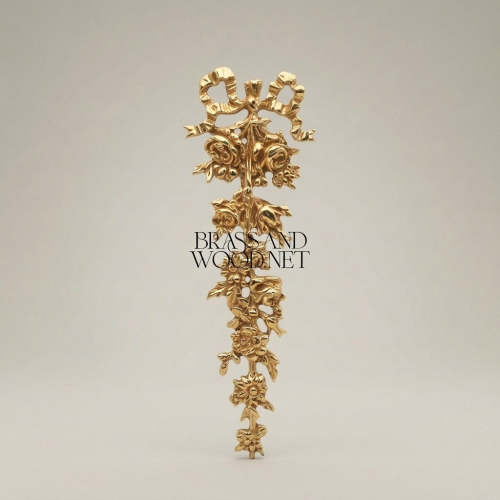 Rococo Brass Wall Ornament Cascading Floral Bouquet with Ribbon Bow - Brass & Wood Gold Front | Brass & Wood