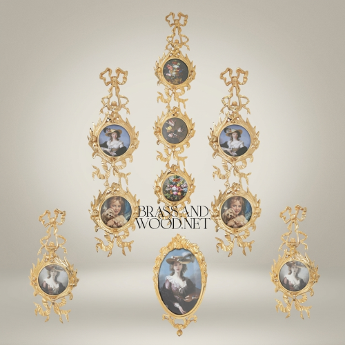 Rococo Brass Wall Photo Frame Set - Cascading Medallion with Ribbon & Acanthus Garland