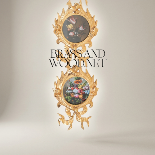 Rococo Brass Cascading Medallion Wall Picture Frame Chain with Ribbon Bow and Acanthus Ornamentation - Brass and Wood Gold Front | Brass & Wood