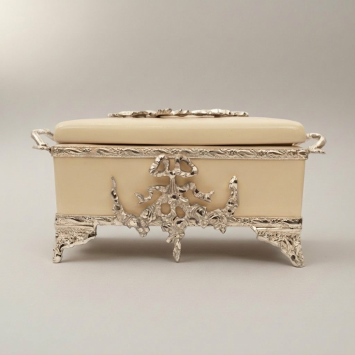 Rococo Brass & Wood Tissue Box Holder with Floral Cartouche Mounts