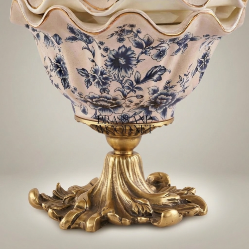 Rococo Ceramic Bonbonniere with Scalloped Lid & Botanical Motifs