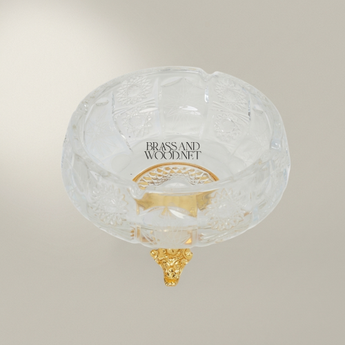 Rococo Crystal Ashtray with Ornate Brass Tripod Base