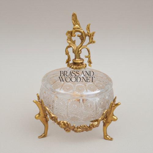 Rococo Crystal Bonbonniere with Brass Acanthus Finial & Scrolled Legs