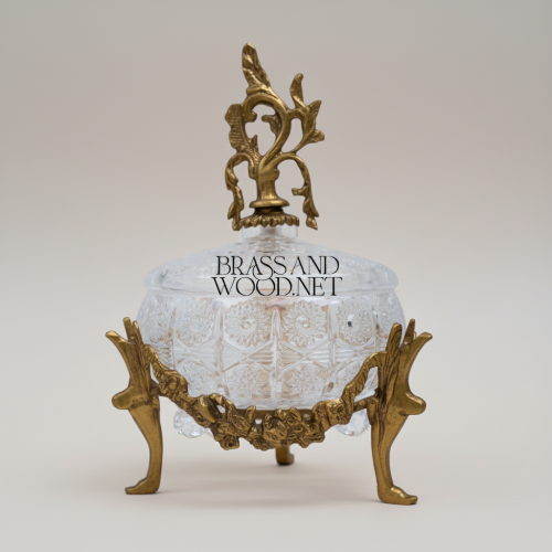 Rococo Crystal Bonbonniere with Brass Acanthus Finial & Scrolled Legs