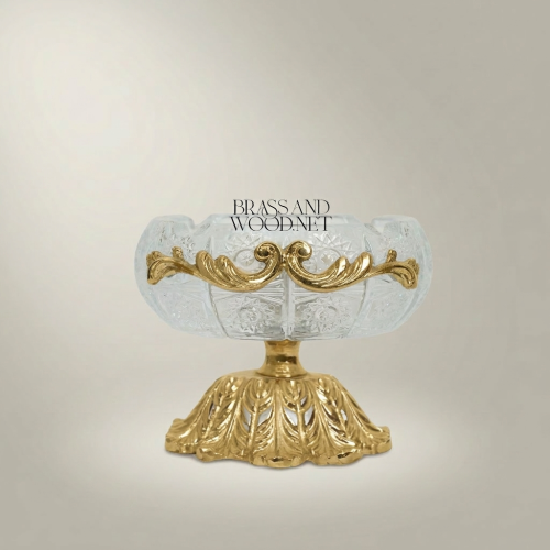 Rococo Crystal & Brass Ashtray with Acanthus Pedestal Base