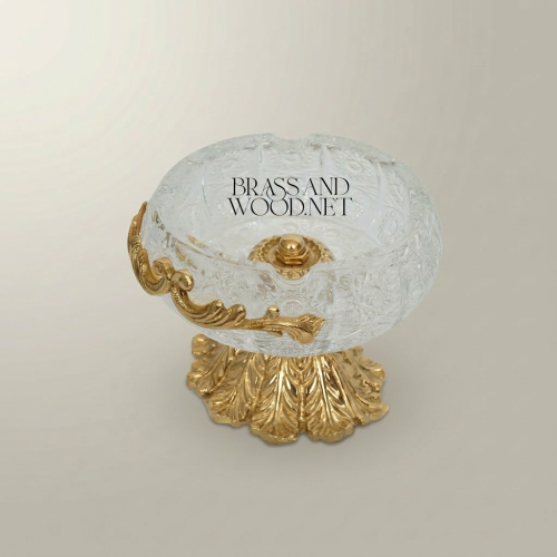 Rococo Crystal & Brass Ashtray with Acanthus Pedestal Base