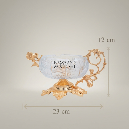 Rococo Crystal & Brass Ashtray with Floral Scroll Handles